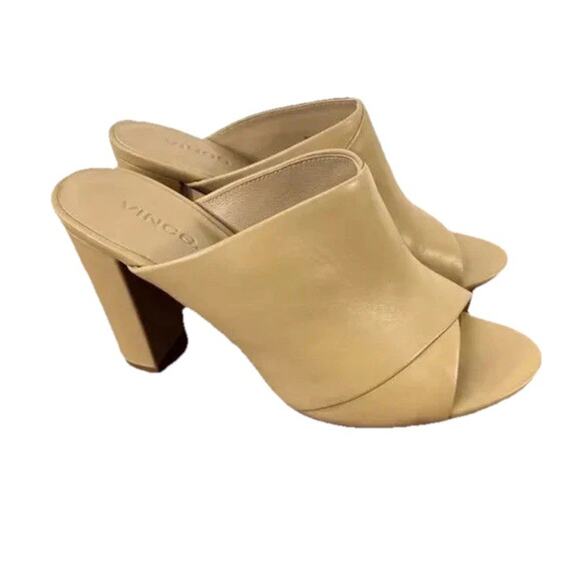 Vince Z4544 Womens Nude Hanna Leather Block-Heel Mules Sandals Size 9M‎ EU 39